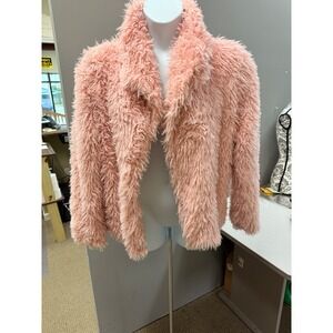 Little Lass Pink Fuzzy Shaggy Faux Fur Jacket Kids Girls XX Large